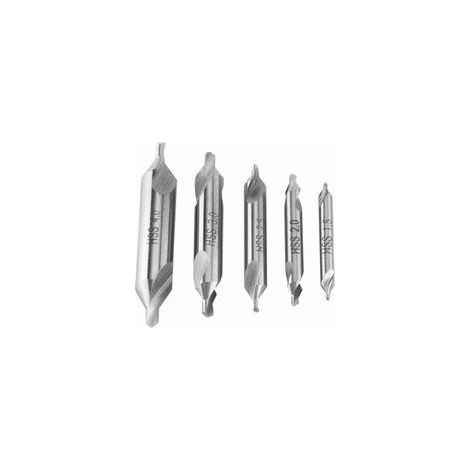 Broca de acero de 1,5/2/2,5/3/4 mm, duradera, ángulo de 60 grados, juego de 5 brocas centrales, para carpintería, puertas, ventanas y gabinetes. (1/4)