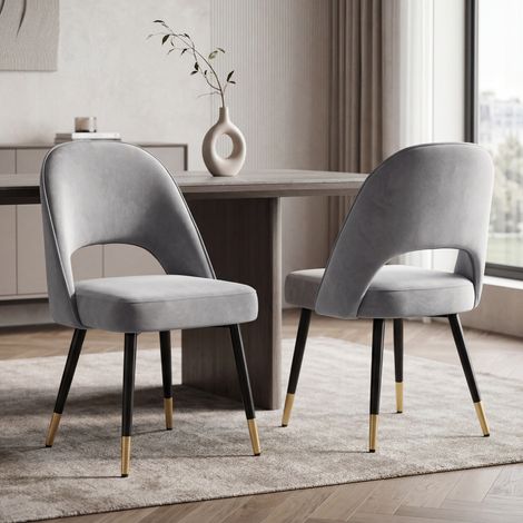 Wahson Lot de 2 chaises en velours gris – Pieds en métal – Confortables et faciles à nettoyer – Pour salle à manger et cuisine