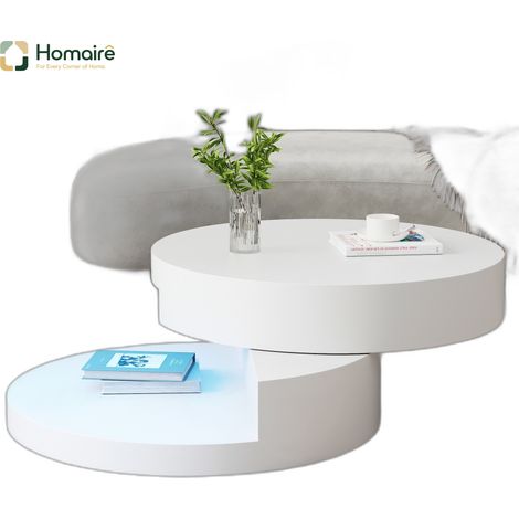 7070355Cm Couchtisch Obere Tischplatte 360 Frei Drehbar Drehbarer Sofatisch Mit Led HOMAIRE (1/5)