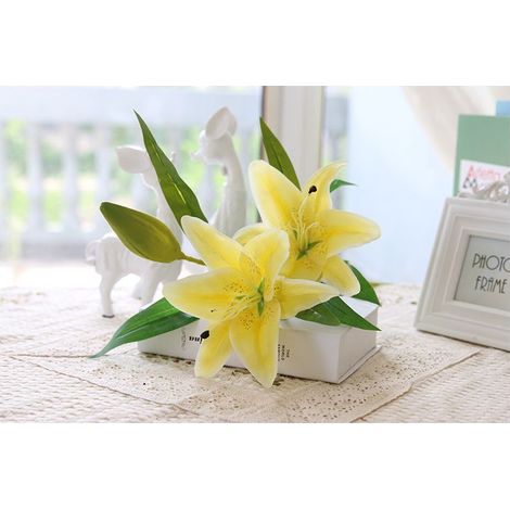 GROOFOO 6pcs,Plantes Fleurs Arts Plantes Artificielles Fleurs Latex Artificielles Fleurs Fleuries Real Touch pour Décoration de Maison Fête de Mariage,Simulated Lilies,Yellow (1/5)