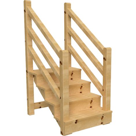 Holztreppe VENEZIA mit Treppengeländer beidseitig, 4 Stufen, H71cm B120cm, mit Setzstufen