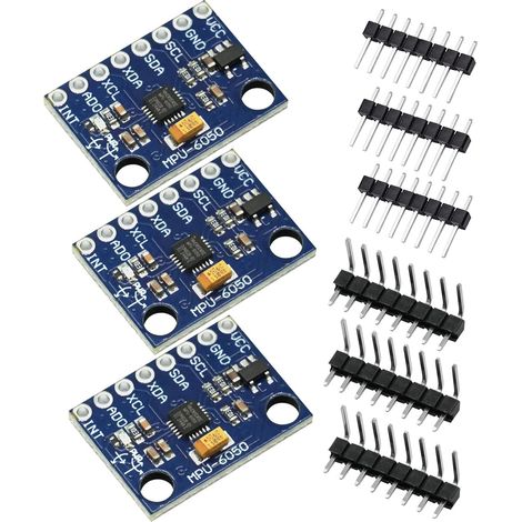 MPU Gyroscope 3 Axes avec MPU-6050, GY-521 6050 Module Capteur Gyroscopique et d'Accélération avec Embase à Broches 16 bits Convertisseur AD Compatible avec et Raspberry Pi(3 Pièces) (1/5)