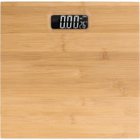 Báscula de baño de bambú natural con pantalla LED y termómetro