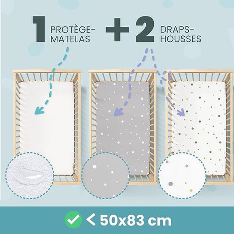 Lenzuolo con angoli per culla co-sleeping con proteggi materasso impermeabile ed elastico, misura 50x83 cm, compatibile con culle, lettino co-sleeping per neonati, per bambina e bambino, motivo grigio (1/4)