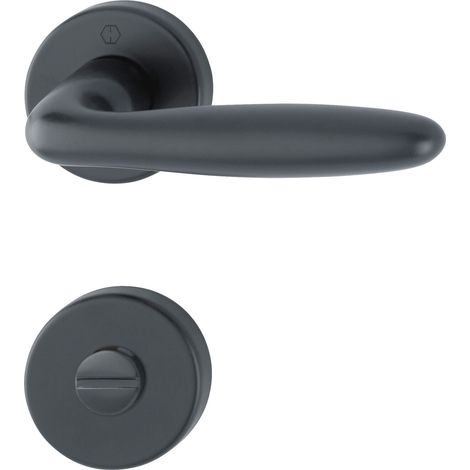 Hoppe Drückergarnitur Verona Türklinke mit Rosette WC mit Schnellstift, TS 37-47, Aluminium schwarz matt (1/4)