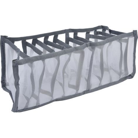 Grille de rangement pour sous-vêtements, pliable, organiseur de chaussettes, séparateur de tiroir pour soutiens-gorge et slips, gris, 11 compartiments (1/5)
