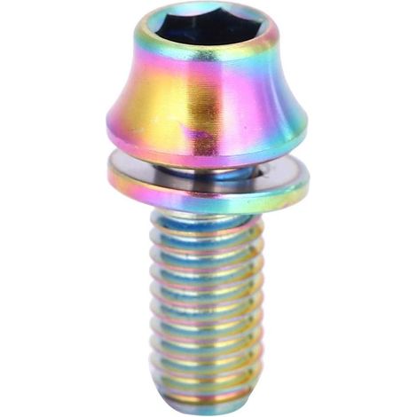 Vis de Bouteille d'eau, Boulon de vis de Cage de Bouteille d'eau en Alliage de Titane de vélo M5x12/16mm avec rondelle(M5×12-Arc-en-Ciel) (1/5)