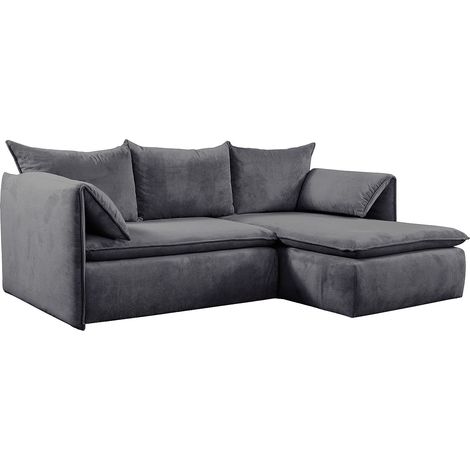 Divano letto in Velluto a coste Blu Grigio - Angolo a destra - TEODORA