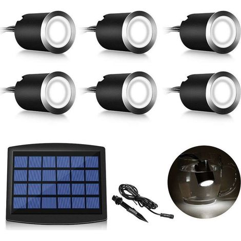 [NIEMALS VERWENDET] Set mit 6 eingelassenen Solar-LED-Strahlern für den Außenbereich, IP67, wasserdicht, 0,2 W, Ø 32 mm, für Innen- und Außenbereich, Terrasse, Küche, Garten, 4000 K (kaltweiß)