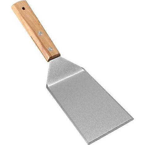 Schaufel aus Edelstahl mit Holzgriff dient zum Wenden von Bratpfannen, Grills und Pfannkuchen. (1/5)