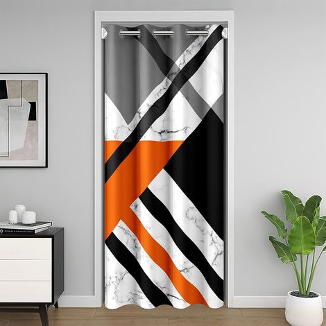 Rideau de Porte Géométrique pour Adolescents Privacy 86x203,Orange Gris Noir Rideau de Porte Géométrique pour Enfants Garçon Fille Décor de Chambre,Art Abstrait Moderne Simple Rideau En Marbre - 86x20 (1/5)