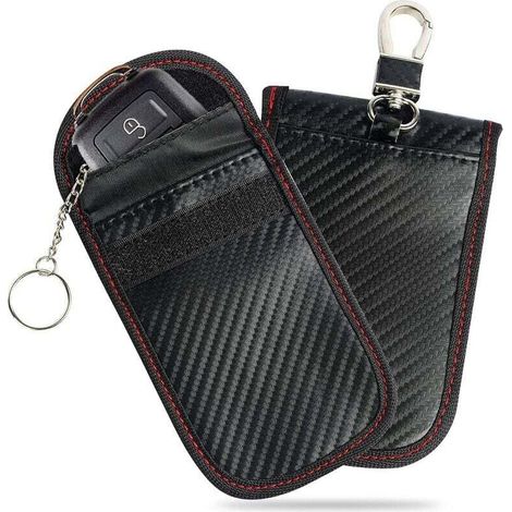 Signal Blocage Faraday Pochette Sac, Lot de 2 Pochettes Blocage Signal RFID pour Clé Voiture, Étui de Protection Anti RFID en Fibre de Carbone