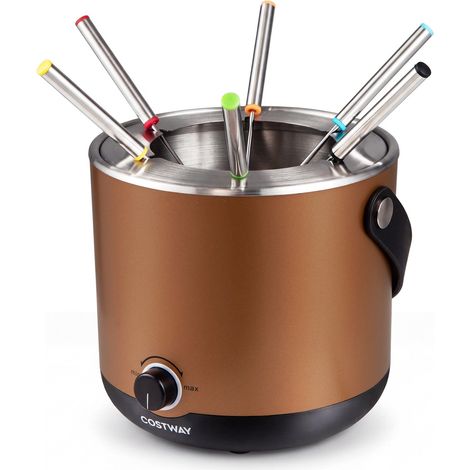 Electric Fondue Pot Set, 2L 800W, Stainless Steel, 6 Forks