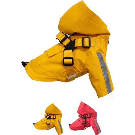 Imperméable pour chien - Avec anneau pour laisse - Petit chien - Déperlant - Taille S - Jaune (1/5)