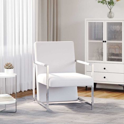 Fauteuil Relax avec pieds - Fauteuil Salon chromés Blanc Similicuir BV751499 - BonneVie (1/5)