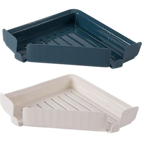 Étagères adhésives pour salle de bain, sans perçage, lot 2 (1 bleu foncé, 1 blanc cassé), (1/5)