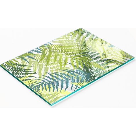 Tabla de cocina de vidrio templado con estampado decorativo de helechos, 80x52 cm. (1/5)