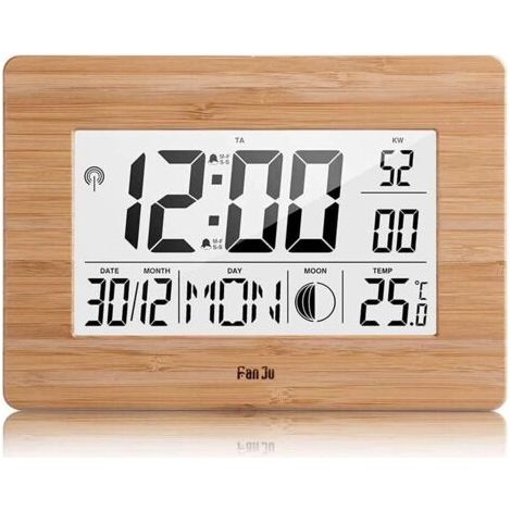 Horloge radiopilotée Réveil avec Stations météo Horloge météo Horloge numérique Réveil Mural Thermomètre avec Alarme et Fonction Snooze avec Calendrier horaire Minuterie de Phase de Lune Grand (1/5)
