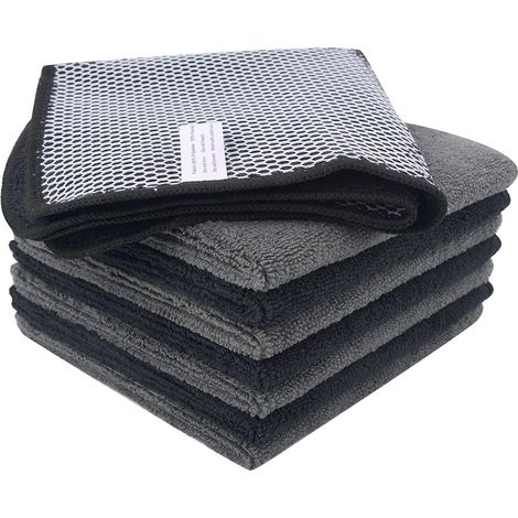Lot de 8 torchons en Microfibre lavables avec côté en Maille Polyester - pour la Cuisine, la Maison, 30 cm x 30 cm - Gris 4 Noir 4 (1/5)