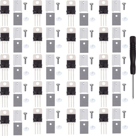 20 pcs L7805CV L7805 Régulateur de Tension Sortie 5V 1.5A TO-220 Régulateurs de Tension Positive Linéaire avec Radiateur Vis Rondelle Caoutchouc Silicone Tournevis (1/5)