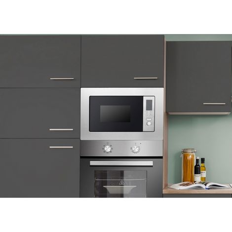 Respekta – Micro-ondes encastrable 20L – Acier inoxydable – 800W – 8 programmes – Gril 1000W – Minuterie numérique 95 min (1/4)