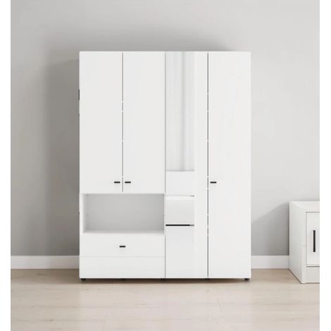 armadio 4 ante battenti con specchio bellahome "carpi" bianco 155x52x207,5 cm (1/4)