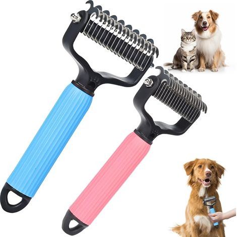 Lot de 2 peignes démêlants double face pour chiens et chats - Bleu et Rose (1/5)