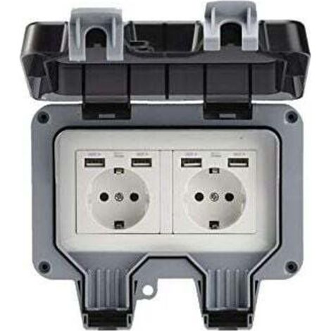 Prise murale extérieure double avec USB, étanche, résistante, prise électrique avec boîte murale (double) - accessoire de domotique