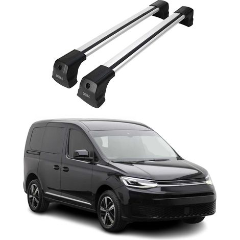 OMAC Dachträger Querträger kompatibel mit VW Caddy IV 2020-2026 – 2 Stangen – Abschließbar – Aluminium Silber (1/5)
