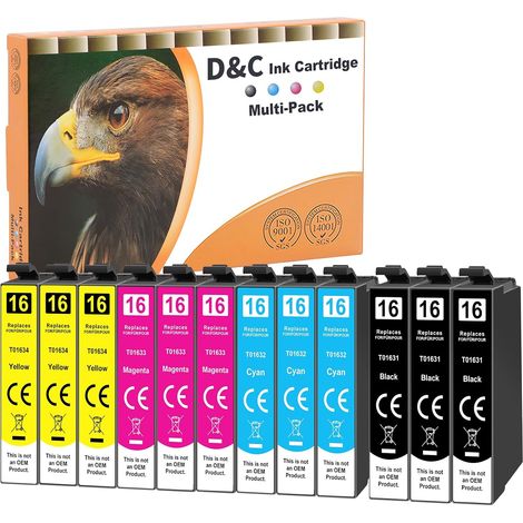 16XL Cartouches d'encre compatibles avec Epson 16 XL pour Epson Workforce WF-2630WF WF-2630 WF-2760 WF-2660 WF-2510 WF-2650 WF-2540 WF-2530 WF-2750 WF-2520 WF-2010 (Lot de 12) (1/5)