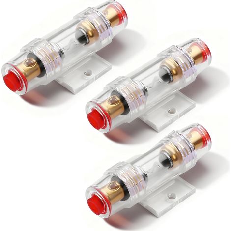 Lot de 3 porte-fusibles en ligne 60 A, calibre 4-8, fusible de sécurité 60 A, verre plaqué or, pour alimentation automobile, amplificateur audio de voiture, etc (1/5)