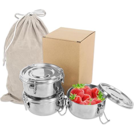 3 Pièces Boîtes à Déjeuner en Acier Inoxydable Boîte à Déjeuner Étanche avec Sac de Rangement Boîtes de Préparation de Repas Boîte à Collation Boîte à Pain pour Collations Fruits Céréales Épices