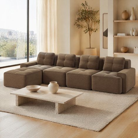 sofá modular 4 plazas en pana marrón para salón OKMYHOME (1/5)