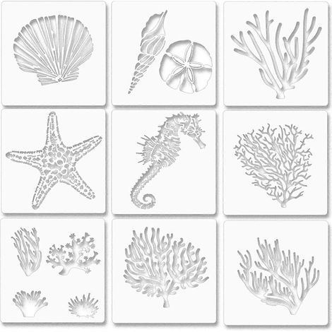 Gabarits de découpe pour dessiner la vie marine - Gabarits d'art et d'artisanat réutilisables - Kit de création de peinture (2 pièces) (1/4)