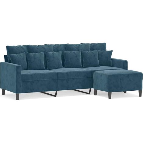 Canapé Sofa à 3 places avec repose-pieds Bleu 180 cm Velours (1/5)