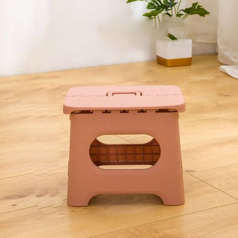 Tabouret pliant portable robuste en plastique, gain de place, adapté aux adultes et aux enfants, couleur rose nude (1/5)