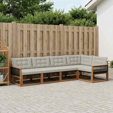 vidaXL Outdoor-Sofagarnitur mit Kissen 5 pcs Natürlich und Hellgrau (1/5)