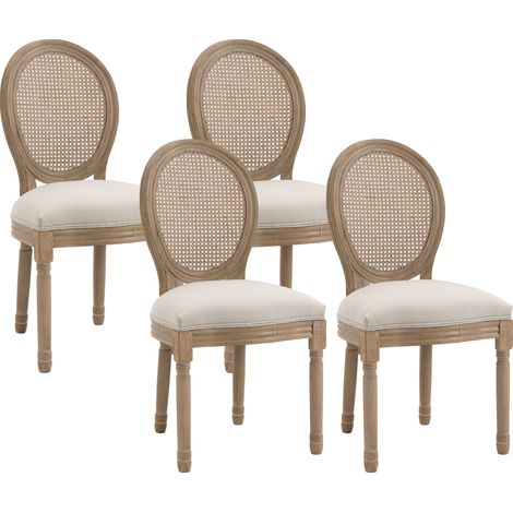 Chaise de salle à manger - HOMCOM - Tissu polyester au toucher lin - 49x56x96cm - Beige (1/5)