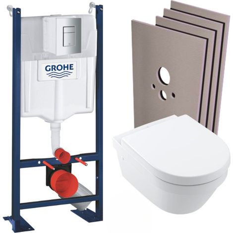 Grohe Pack WC Bâti autoportant + WC Architectura sans bride + Abattant + Plaque chrome + Set habillage (1/5)