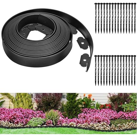 Bordure de Jardin Flexible Bordure Jardin Exterieur Hauteur 5cm Bordure de Jardin Plastique 10 mètres 30 Piquets d'ancrage Bordure de Tonte (10M x 5cm) (1/5)