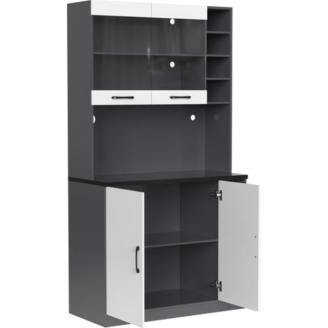 Mobile buffet cucina 100x47x187 cm in MDF grigio e bianco con LED e passacavi MODENUIT (1/5)