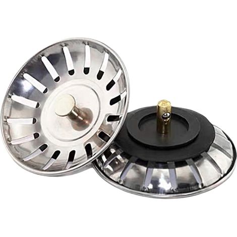 Ensemble de deux crépines d'évier en acier inoxydable - crépine universelle (diamètre : 78 mm), crépine anti-obstruction (1/5)