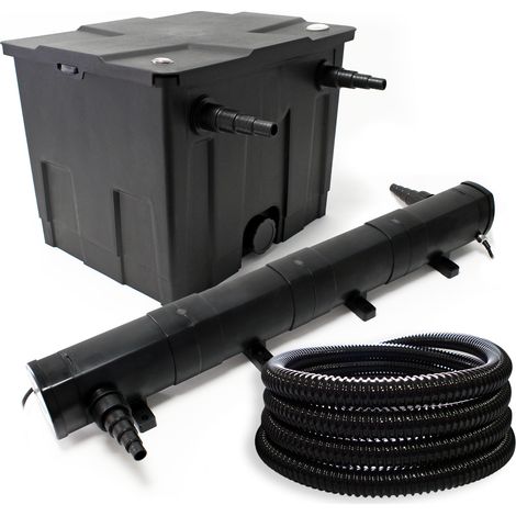 Wiltec Komplettset: CBF-350 Teichfilter bis 12000 L Teichfilteranlage als Durchlauffilter, CUV-272 Teichklärer UVC Klärer mit 72W, 5m Teichschlauch 25 mm (1")