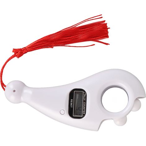Compteur de chapelet numérique avec écran LCD, silencieux, portable, blanc avec pompon, pour la méditation et la relaxation. (1/5)