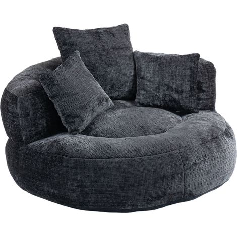 Fauteuil Pouf Chenille Noir avec Dossier Haut et 3 Coussins, Siège Confortable pour Enfants et Adultes, Intérieur et Extérieur (1/5)