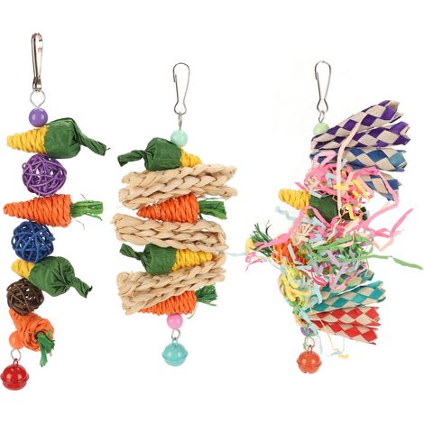 Jouets à mâcher pour perroquets, 3 pièces, tissage de carottes, maïs, boules de rotin, papier déchiqueté, Cage suspendue pour oiseaux, jouet pour perruches, tourtereaux, Conures (1/5)