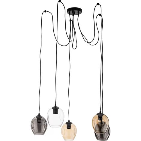 [GEBRAUCHT] B-Ware Emibig Lighting Pendellampe Starla Hängeleuchte Dezentral 5fl Grafit Amber Klar