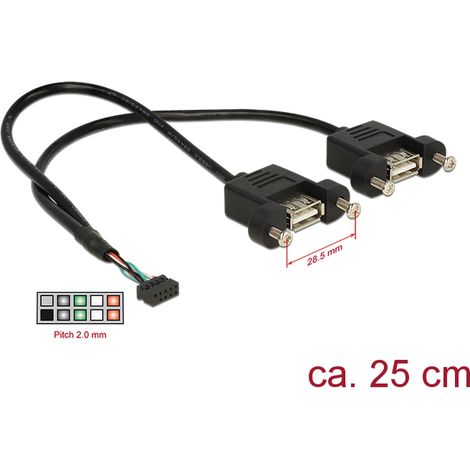 Delock base de conexiones del cable usb 2.0 hembra de 10 contactos 2,00 mm  2 x usb 2.0 tipo-a hembra de instalaciÃ³n en panel de 25 cm