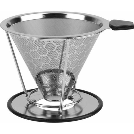 Filtre à café conique en acier inoxydable pour cafetière à une tasse - Avec porte-tasses antidérapant (1/5)