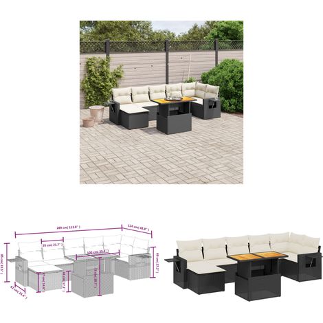 8-tlg. Garten-Sofagarnitur mit Kissen Schwarz Poly Rattan - Gartenmöbel Set - PE-Rattan Möbel - Outdoor Lounge - Garten Sofa - Balkon Möbel - Home & Living (1/3)
